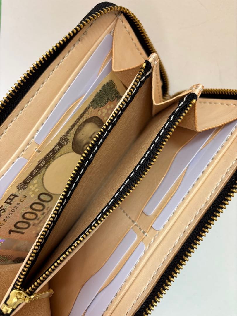 【みやび】【年末セール】黒　ヌメ革　ロングウォレット　長財布　カービング