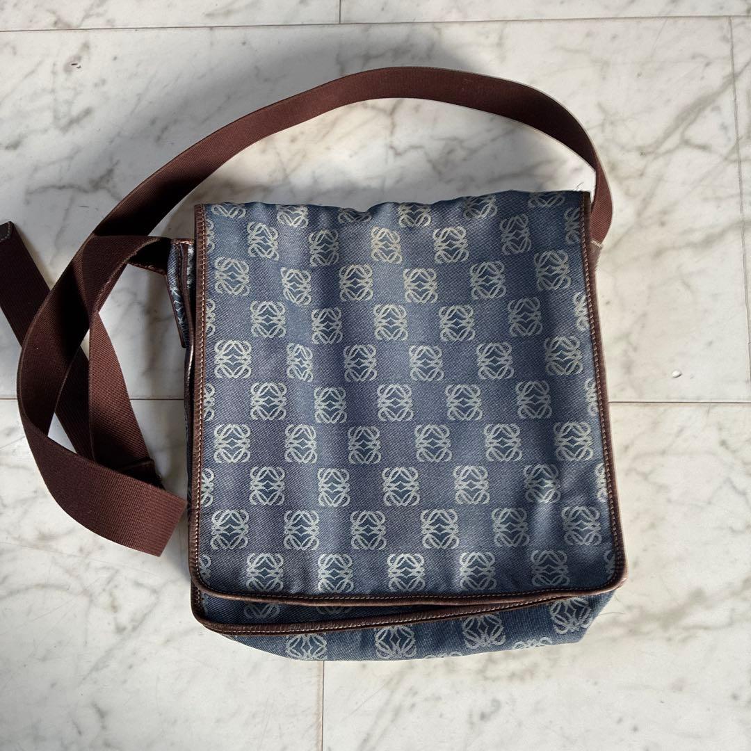 ブルー系チェック柄ショルダーバッグ