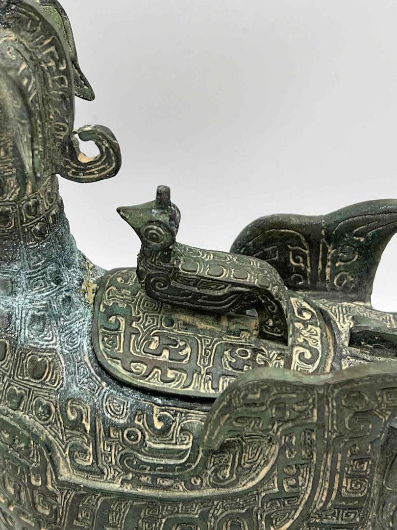 明時代 巴蜀青銅鳥型置物 鳥型蓋付き　ブロンズ 極最工　古置物　(A-38)