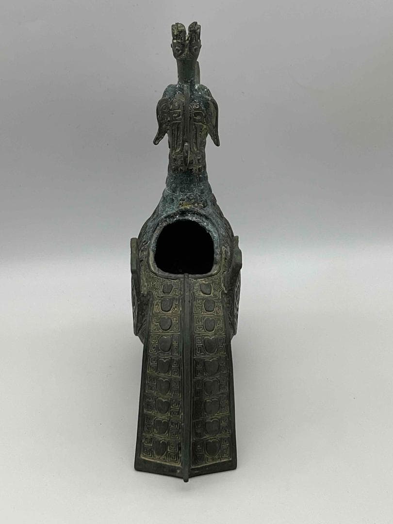 明時代 巴蜀青銅鳥型置物 鳥型蓋付き　ブロンズ 極最工　古置物　(A-38)