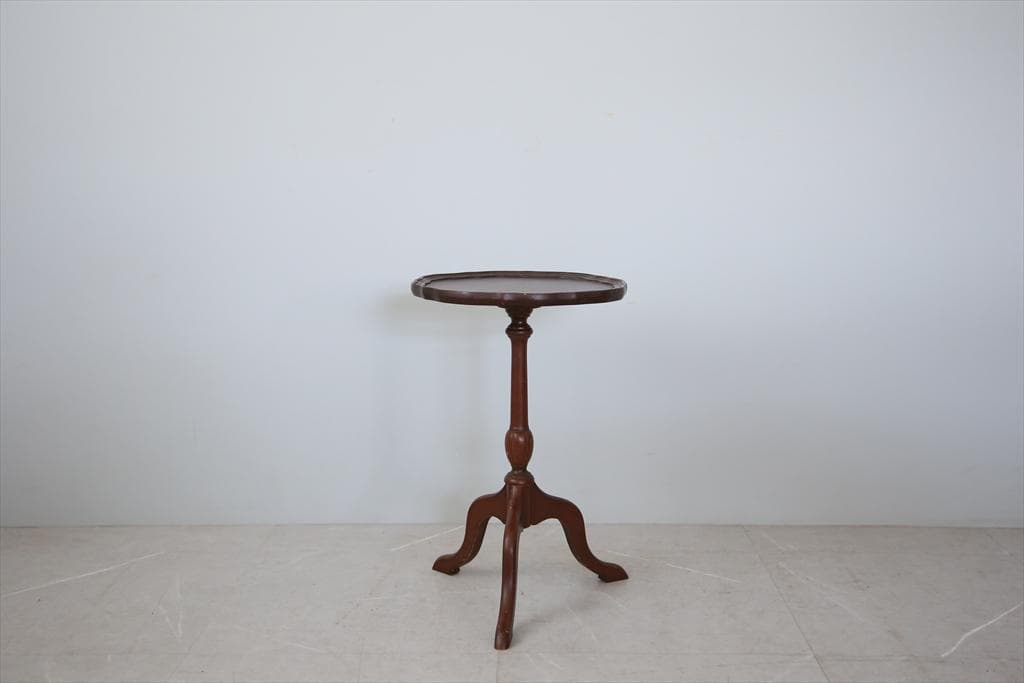 英国アンティーク木製ワインテーブル/サイドテーブル/丸机/飾り棚(89-15)