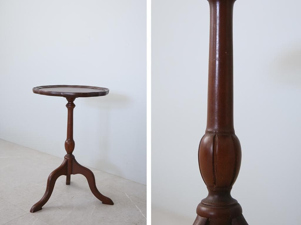 英国アンティーク木製ワインテーブル/サイドテーブル/丸机/飾り棚(89-15)