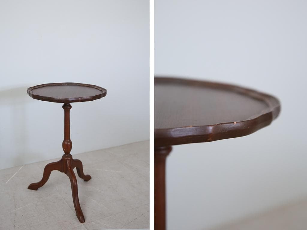 英国アンティーク木製ワインテーブル/サイドテーブル/丸机/飾り棚(89-15)