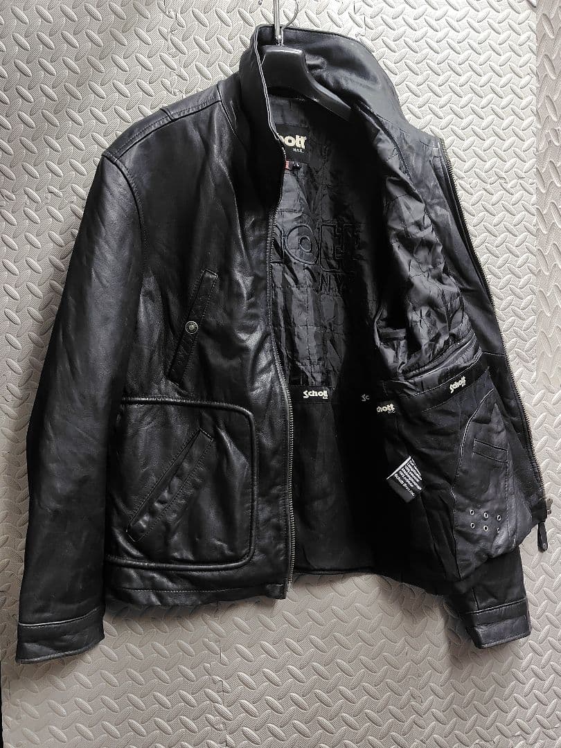こーちゃん:Schott ブラックレザー シングルライダースジャケット