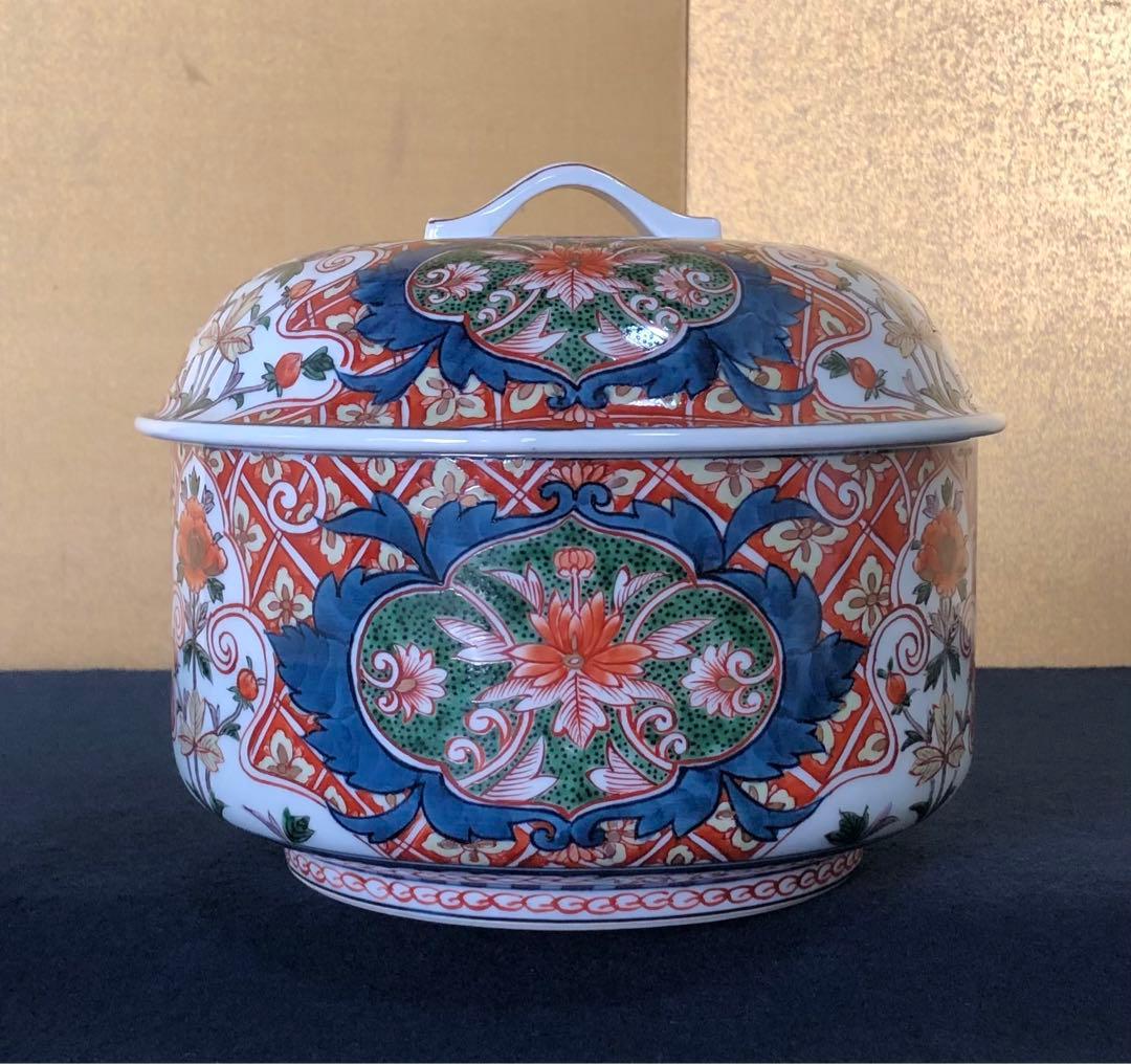 《レ》古伊万里風花菱 蓋物 源右衛門作 共箱　251027う1