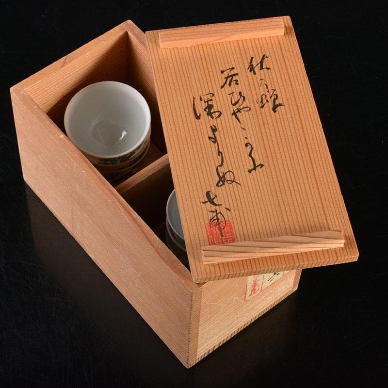 京焼　平安七甫作　色絵　模様絵変わり　花文　玉露碗　六客　共箱　M　R6838