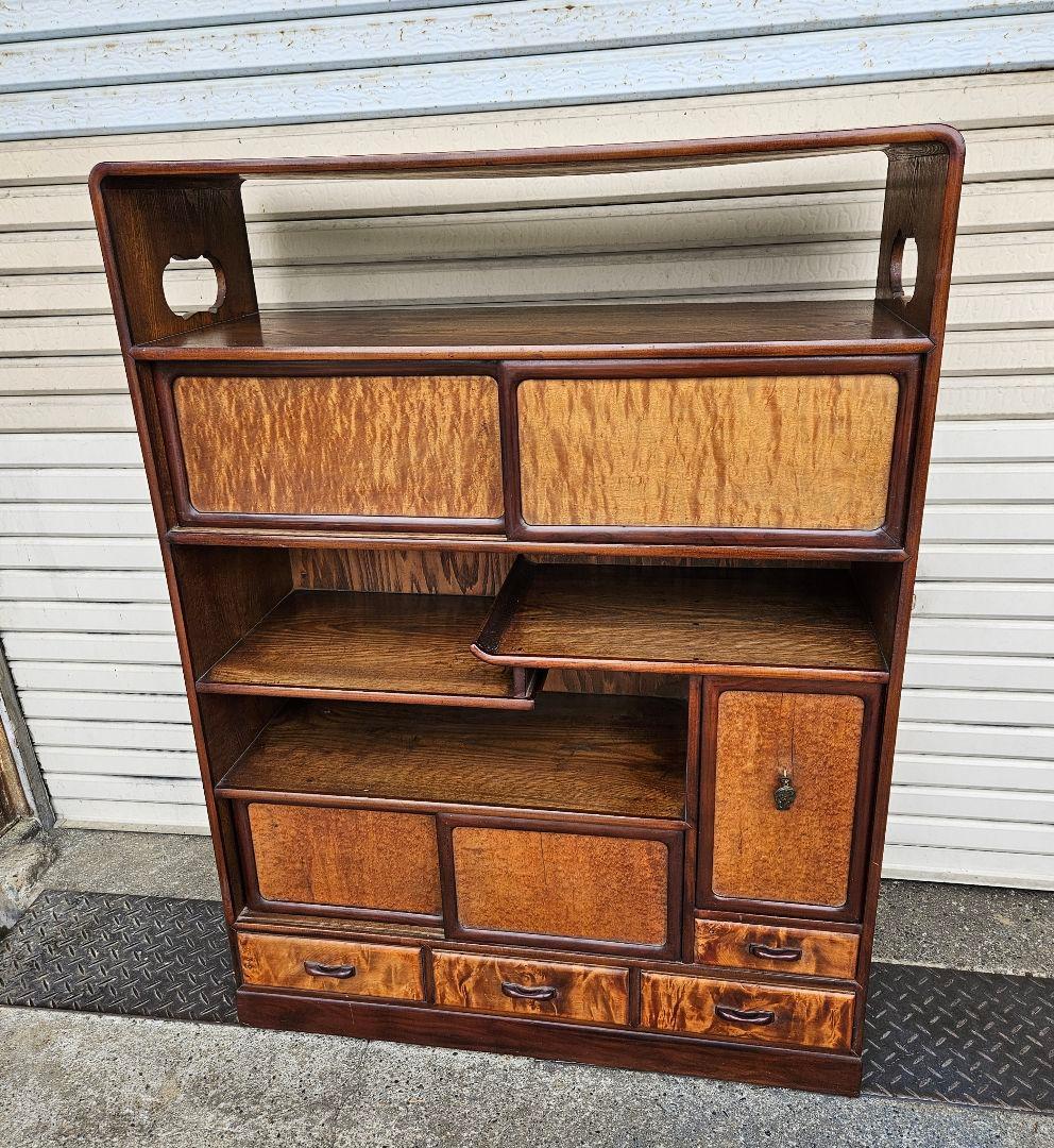 japan vintage 水屋箪笥 茶箪笥 飾り棚 杢目 木製 無垢材 和家具