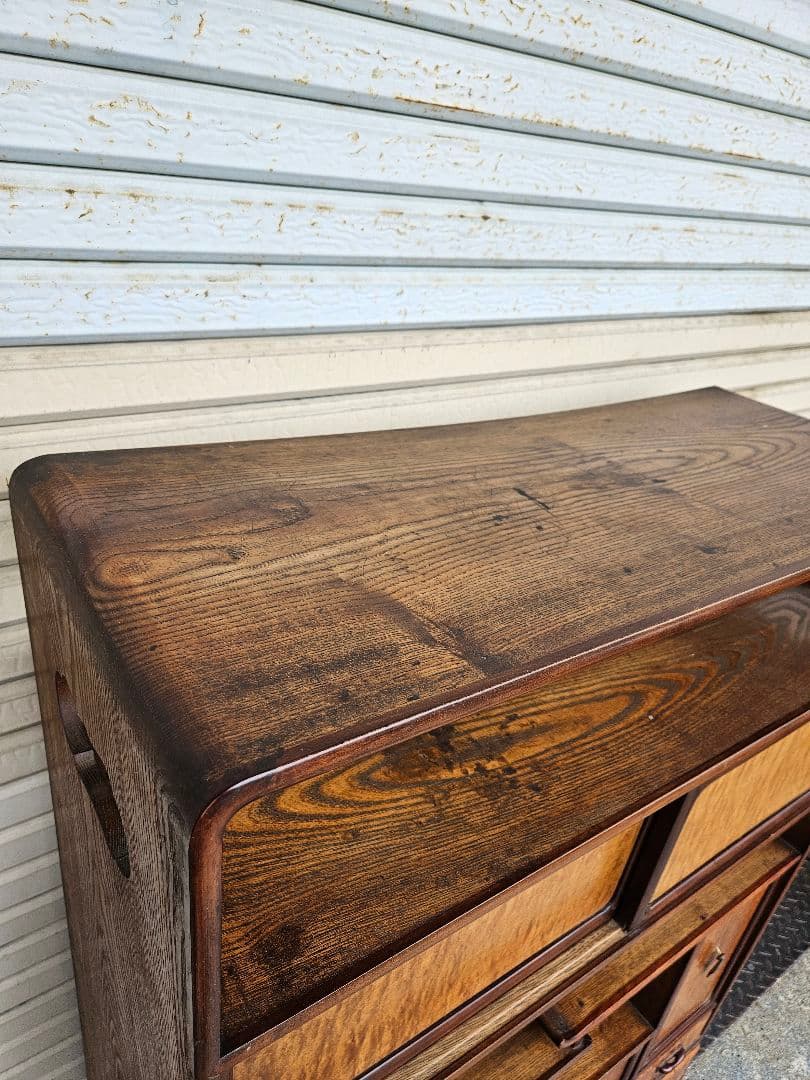 japan vintage 水屋箪笥 茶箪笥 飾り棚 杢目 木製 無垢材 和家具