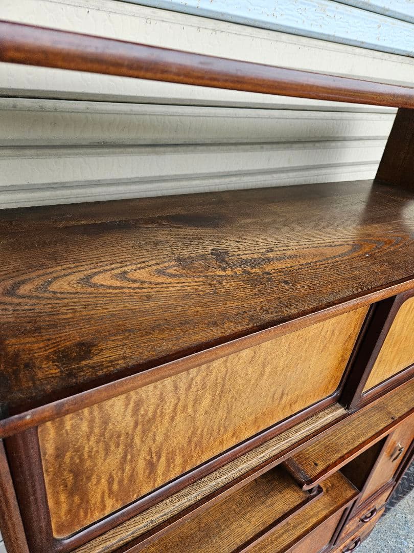 japan vintage 水屋箪笥 茶箪笥 飾り棚 杢目 木製 無垢材 和家具