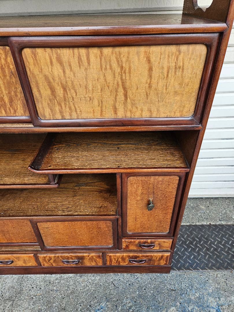 japan vintage 水屋箪笥 茶箪笥 飾り棚 杢目 木製 無垢材 和家具