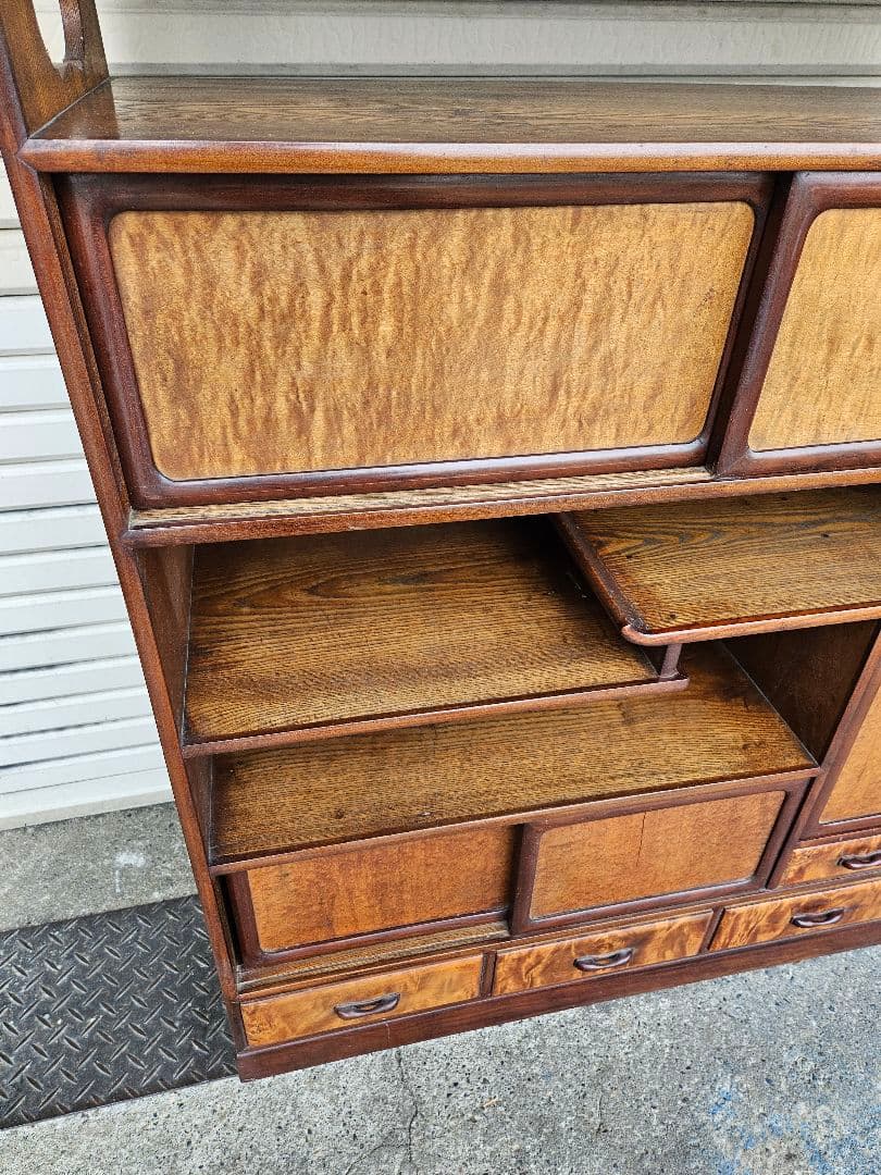 japan vintage 水屋箪笥 茶箪笥 飾り棚 杢目 木製 無垢材 和家具