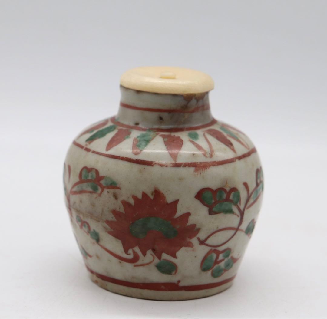 中国　明時代　紅緑彩茶壺　木箱入　送料込み0321