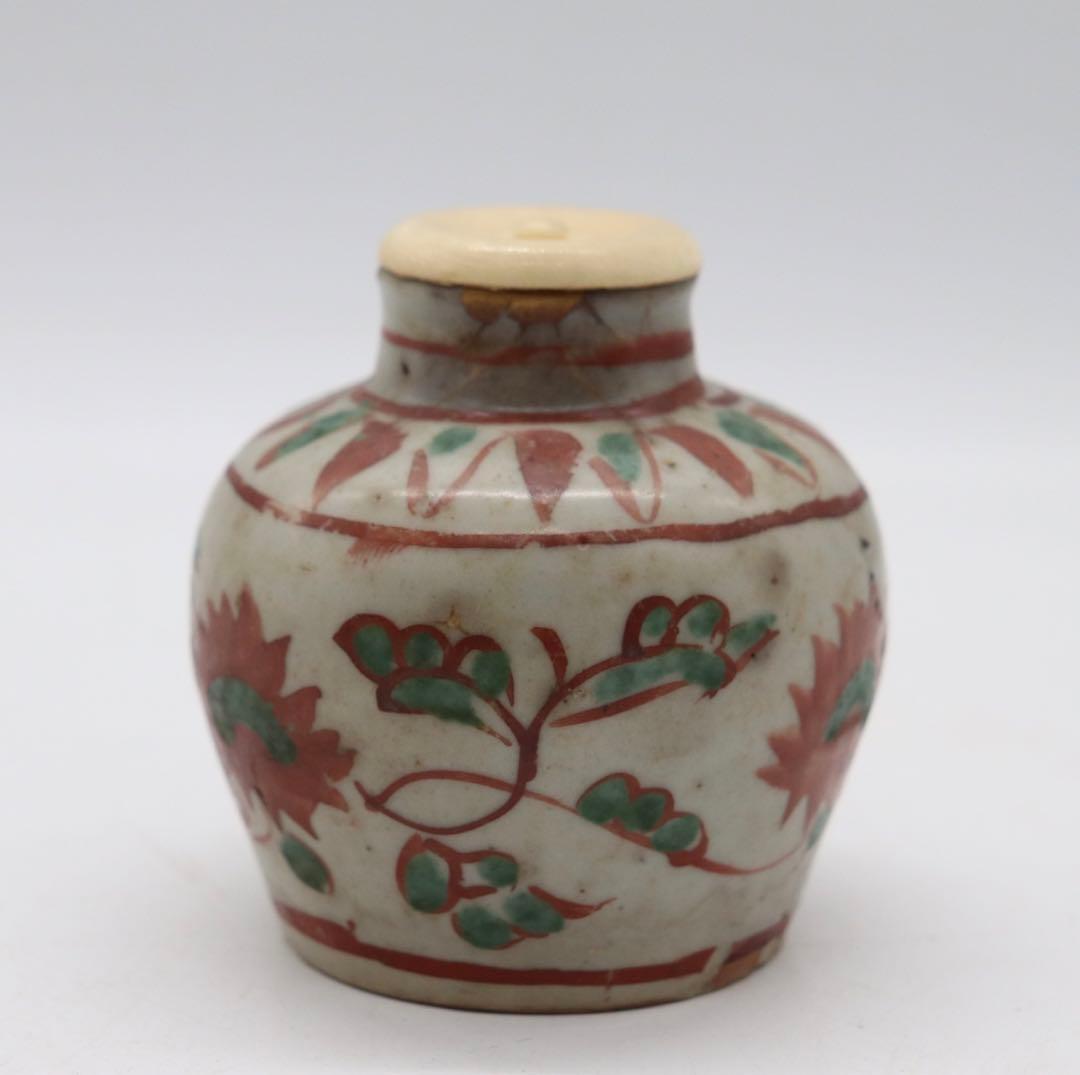 中国　明時代　紅緑彩茶壺　木箱入　送料込み0321