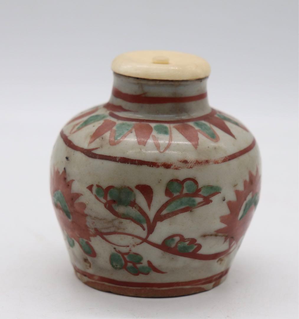 中国　明時代　紅緑彩茶壺　木箱入　送料込み0321