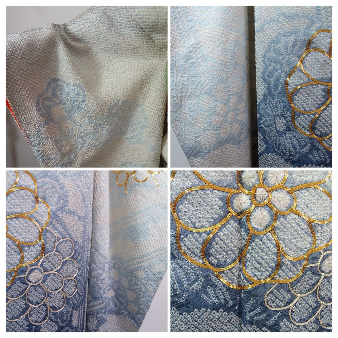 総絞り　振袖フルセット　袋帯　長襦袢　帯揚げ　帯締め絹のダイヤモンド　やや難あり