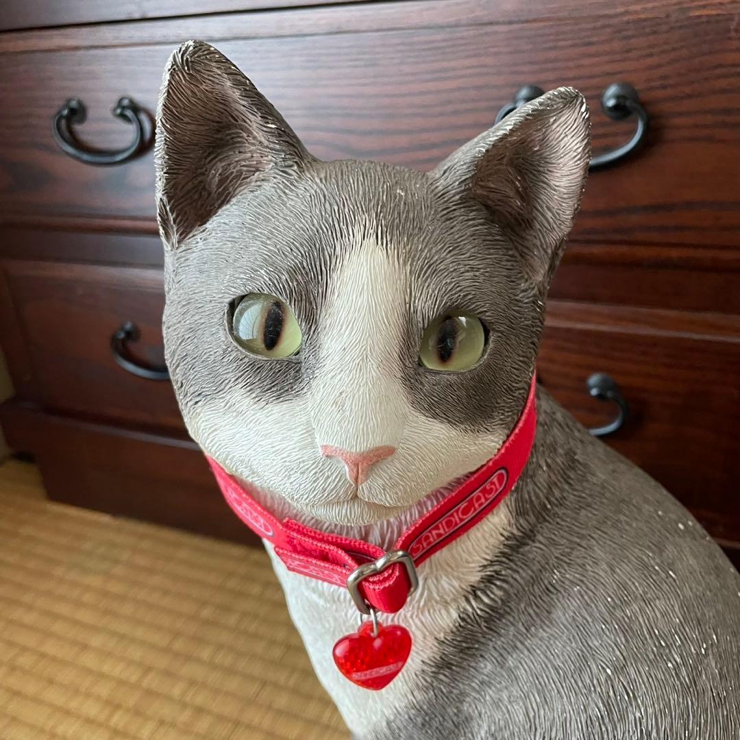 サンディキャスト社製 猫の置物 J786 CAT.GRAY&WHT ライフサイズ