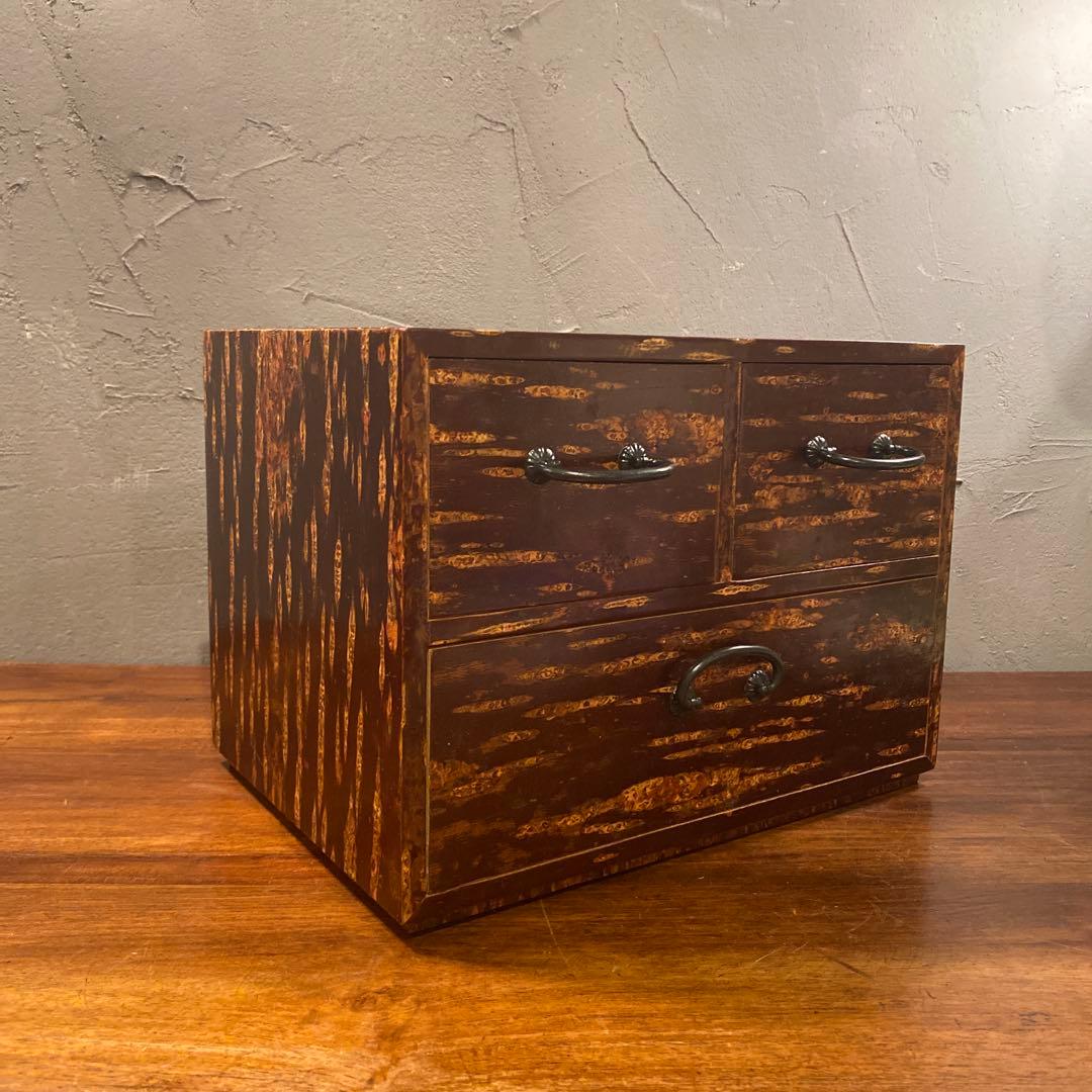 昭和レトロ 秋田角舘 桜皮細工 樺細工 小引き出し 三杯 未使用品