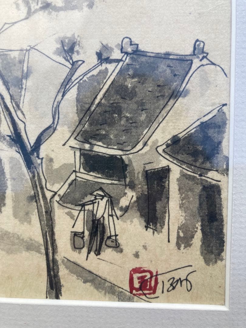 モノクロ絵画 木製フレーム付き