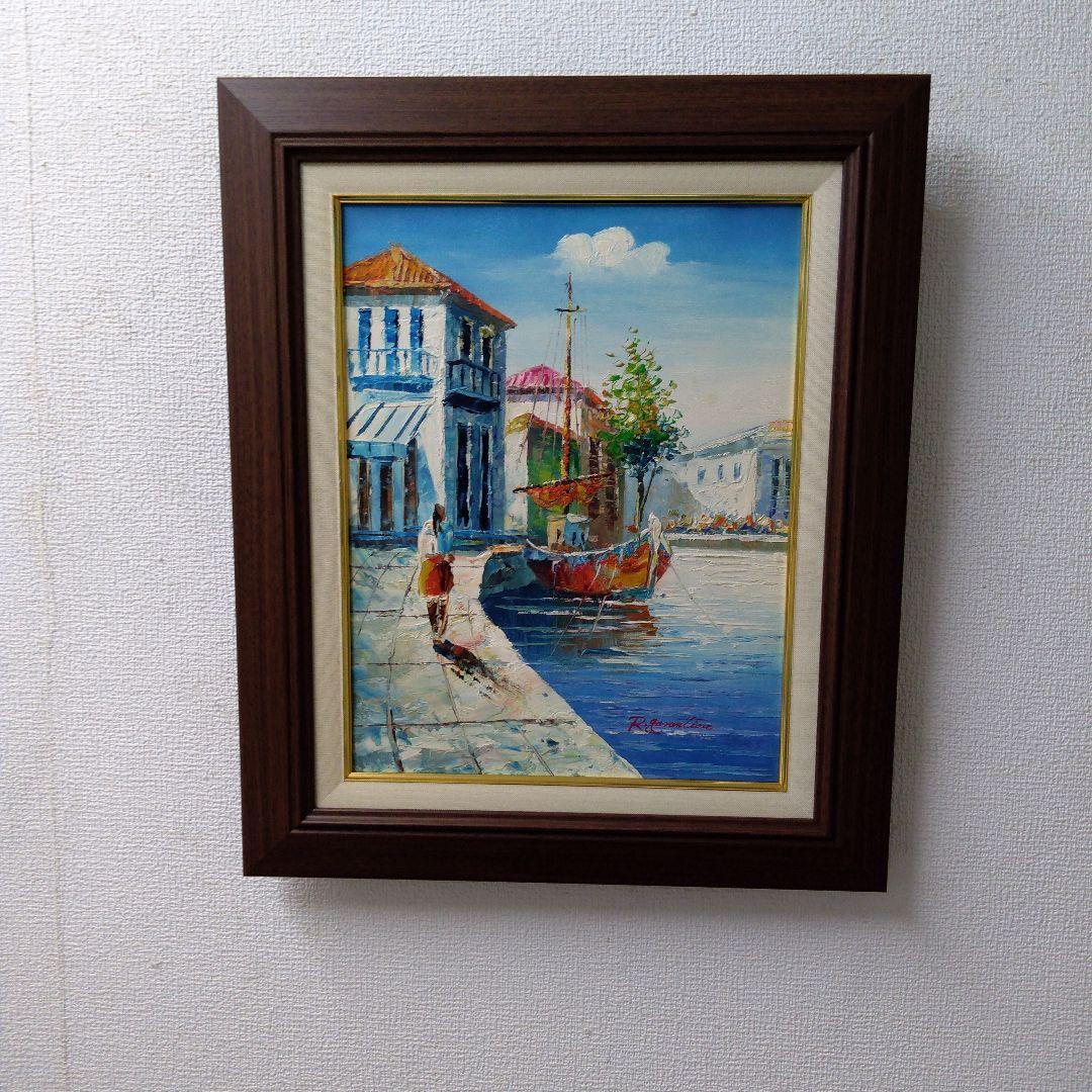 肉質油絵　立て　F6 海辺の家　額装仕上げ品