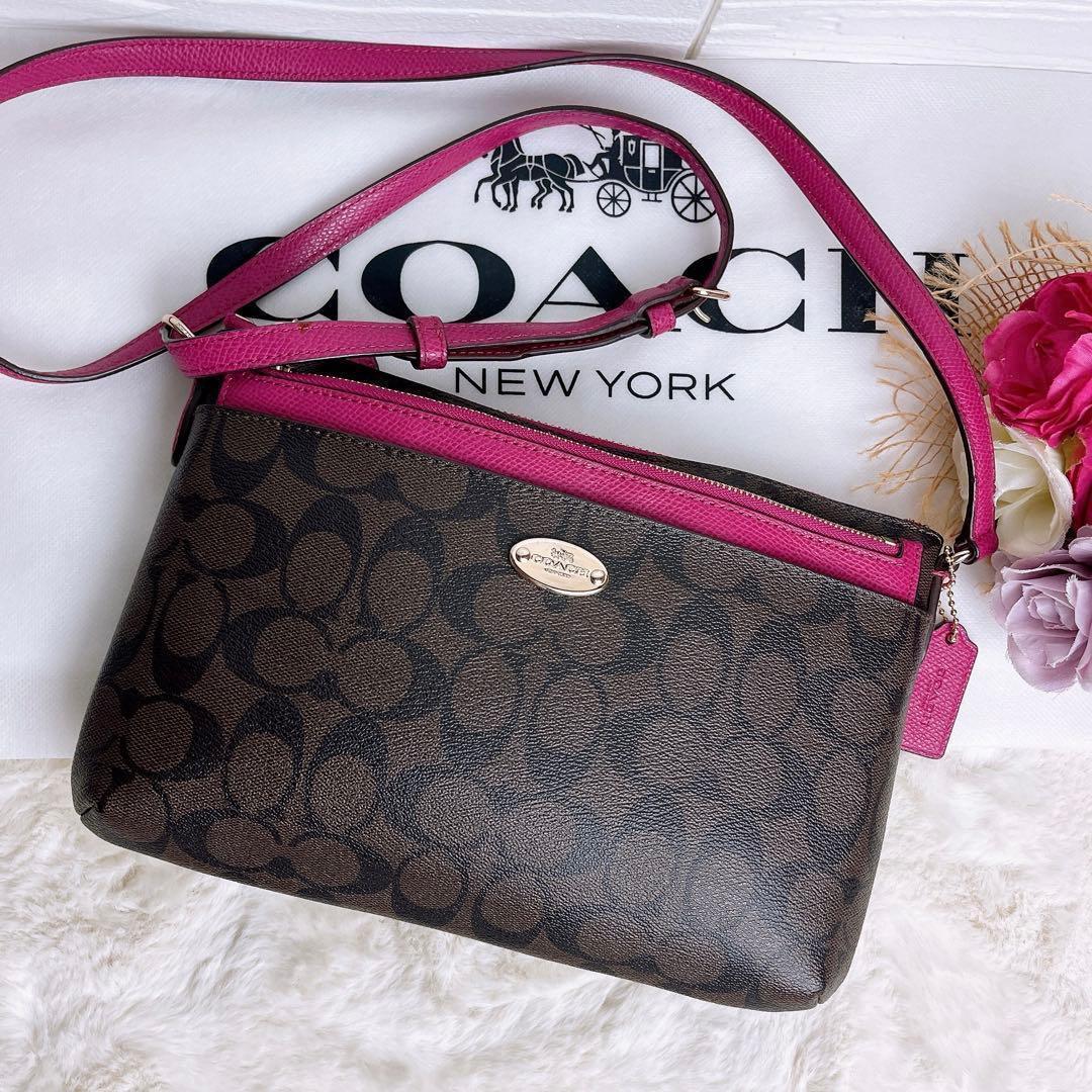 美品☆COACHコーチ2wayショルダーバッグ シグネチャー ブラウン財布