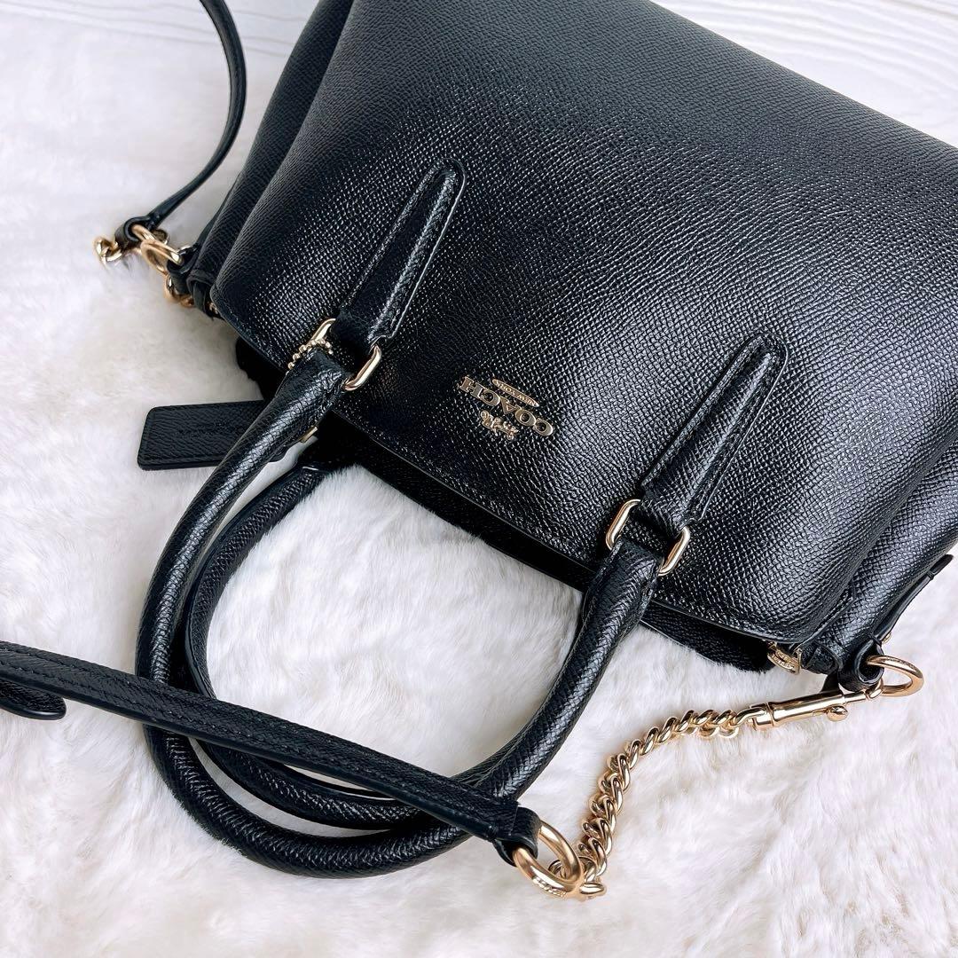 極美品☆COACHコーチ 2wayチェーンショルダーバッグ ブラック レザー