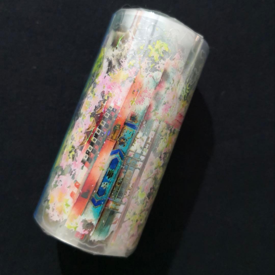 【8758】海外　マステ　5.16m巻売り　貝殻光カッティング　東屋　古風　四季