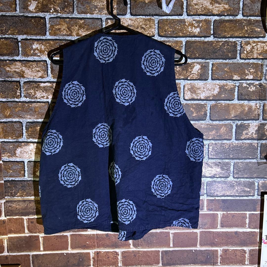 KAPITAL ネイビー 魚柄のベスト男女兼用