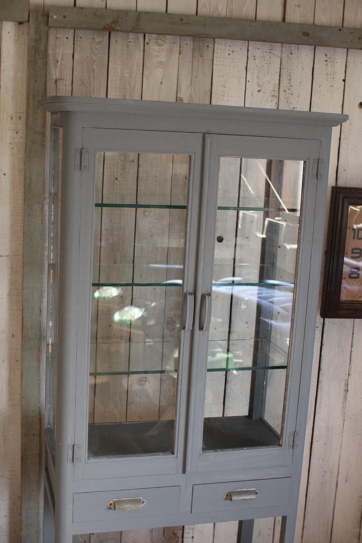 古い木枠ガラスケース　ケビント　ドクターキャビネット