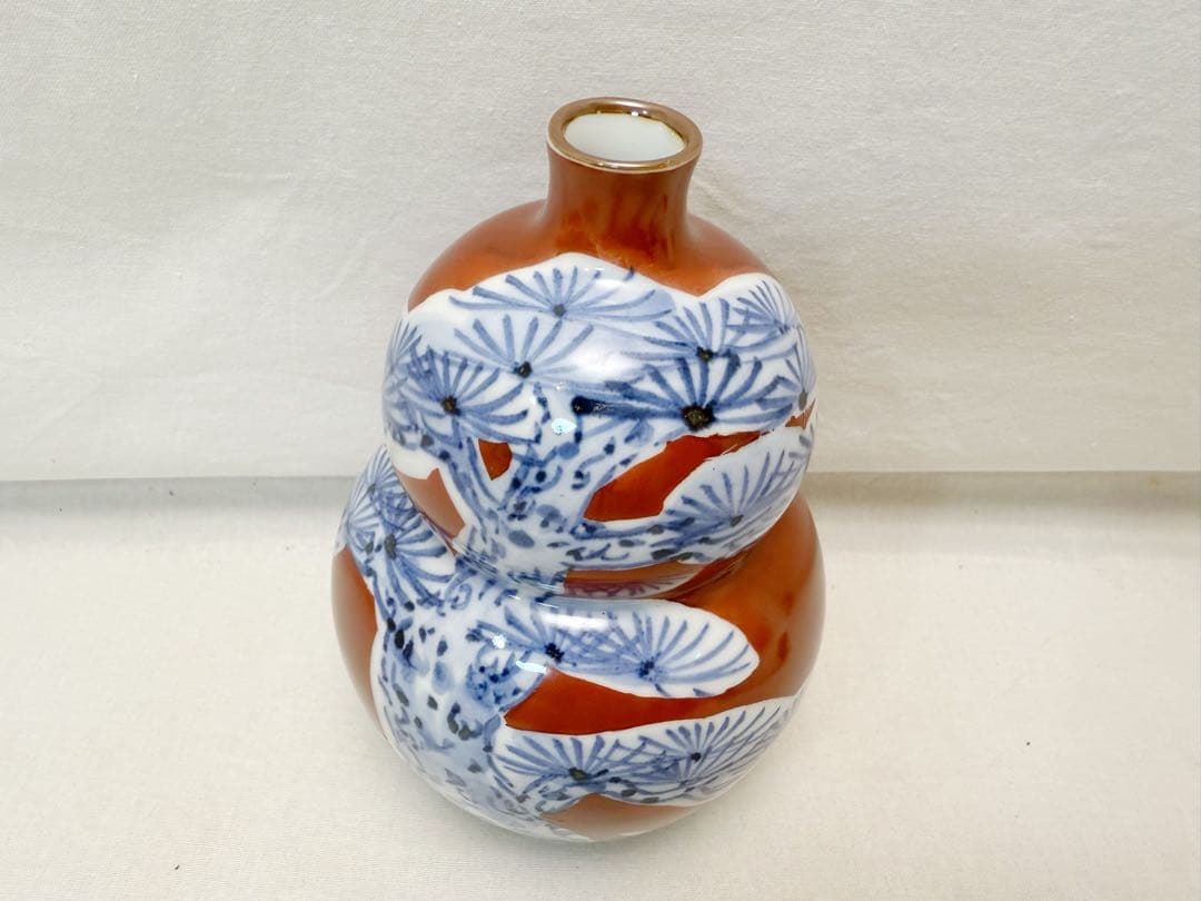 未使用 華道具 人間国宝 篠田義一作 松絵 瓢壺 花瓶 底印 共箱