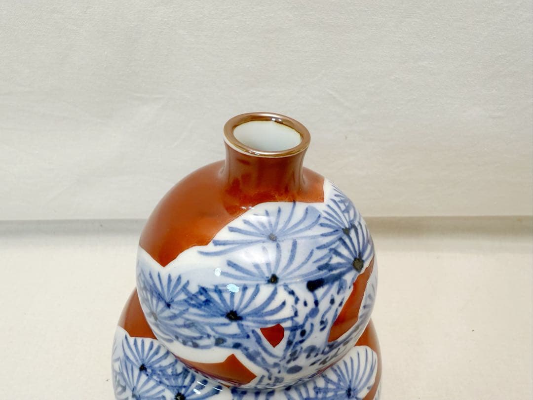 未使用 華道具 人間国宝 篠田義一作 松絵 瓢壺 花瓶 底印 共箱