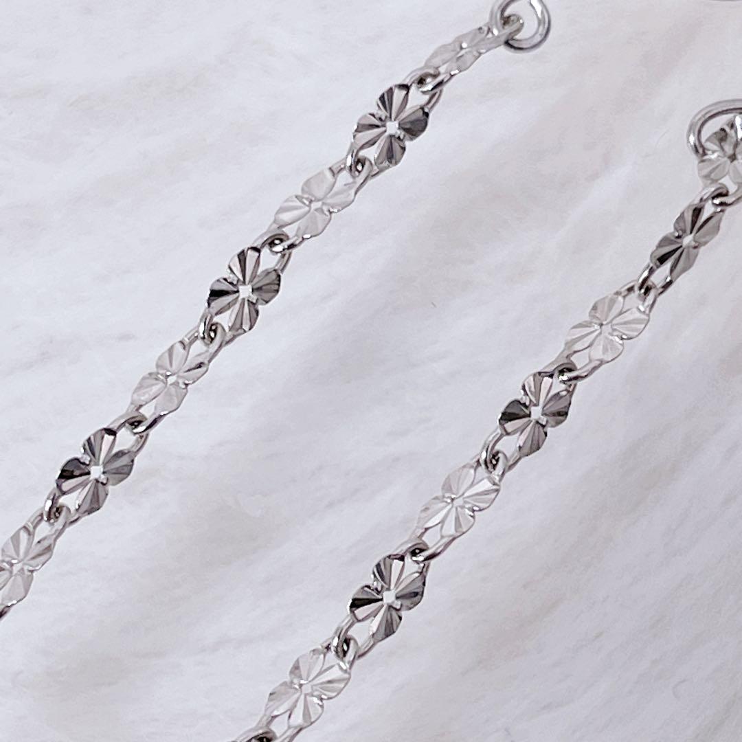 【可愛い】K18WG ロングピアス チェーン フラワーモチーフ ホワイトゴールド