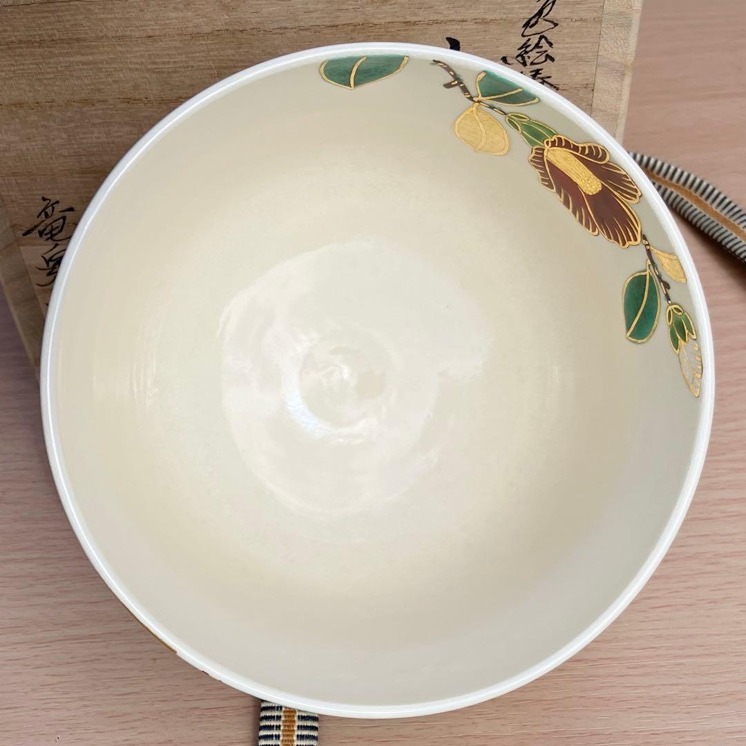 相模竜泉造 色絵椿画 抹茶碗 共箱共布