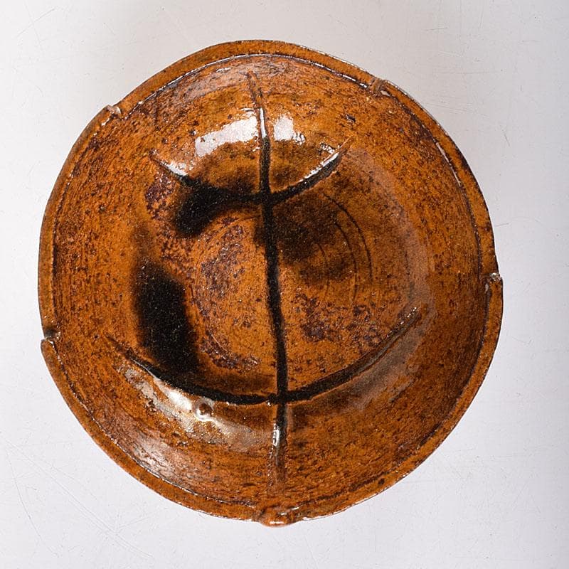 和食器　大樋焼　大樋長楽造　飴釉　柏葉　向皿　5客　共箱　M　R8141