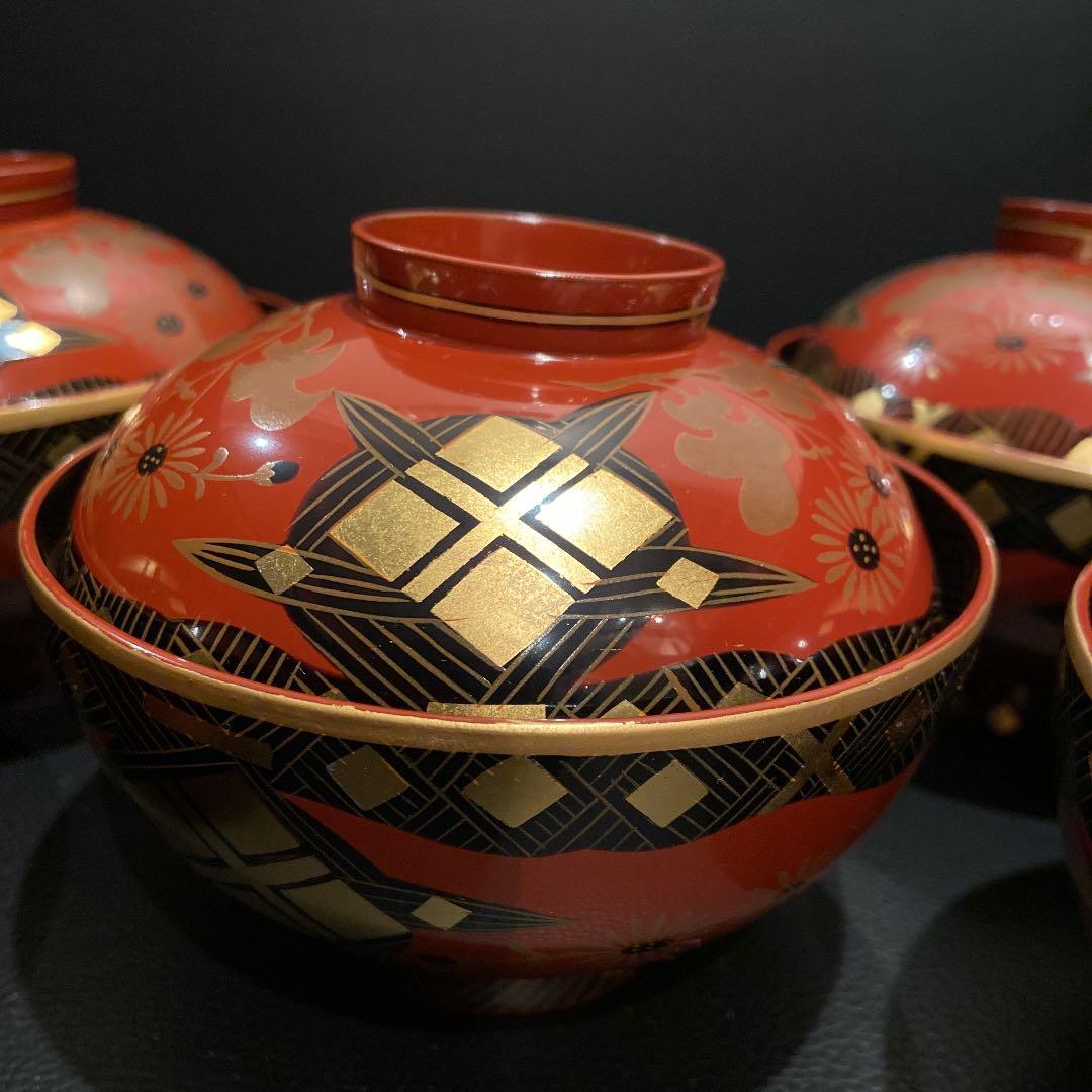 輪島塗 吉野絵蒔絵 吸物椀 共箱 美術漆器 布着本堅地 三幸堂 5客セット