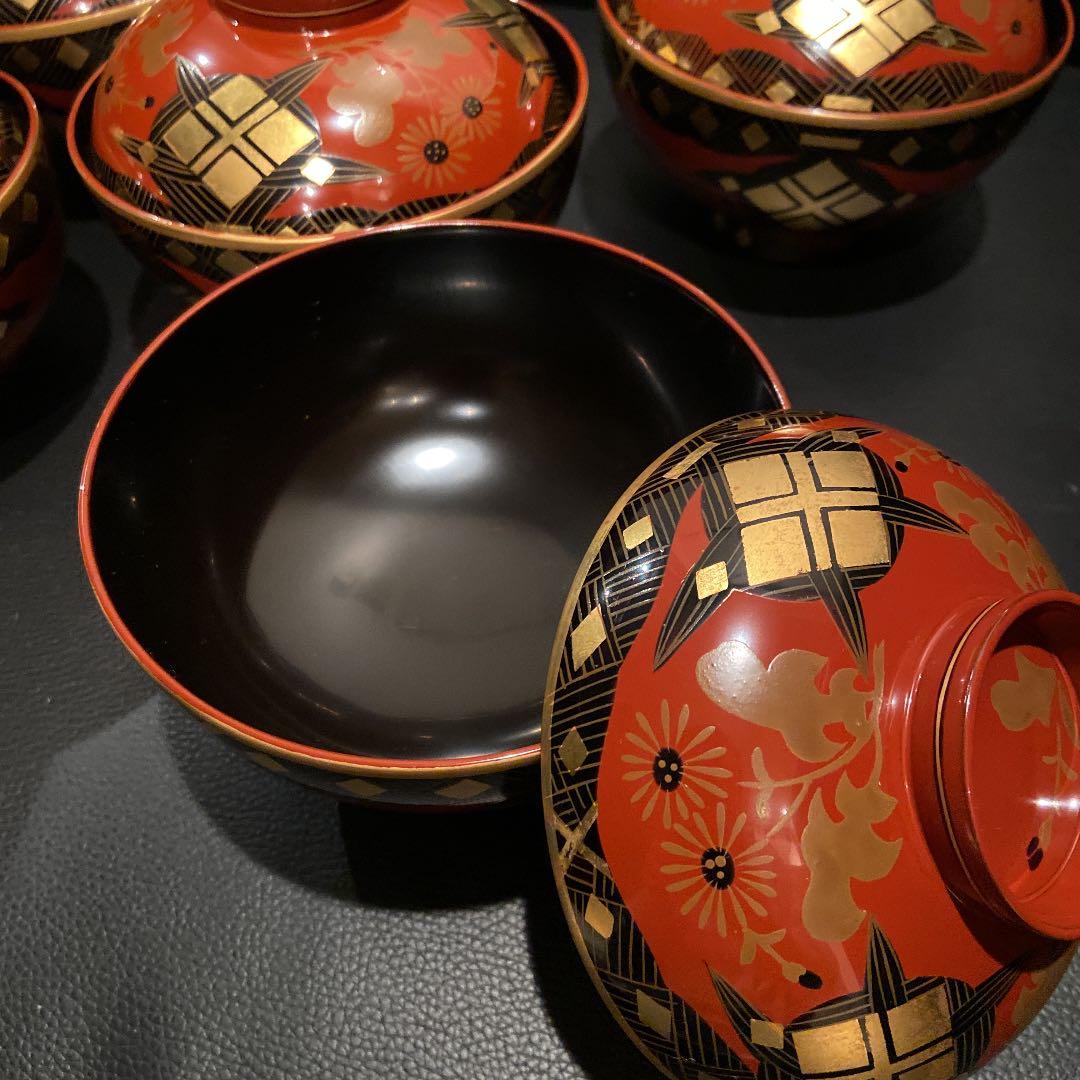 輪島塗 吉野絵蒔絵 吸物椀 共箱 美術漆器 布着本堅地 三幸堂 5客セット