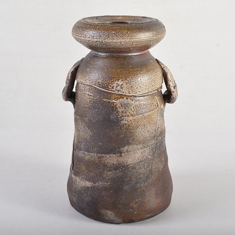 備前焼　人間国宝　金重陶陽作　花入　共布　道明識箱　D　R8519B