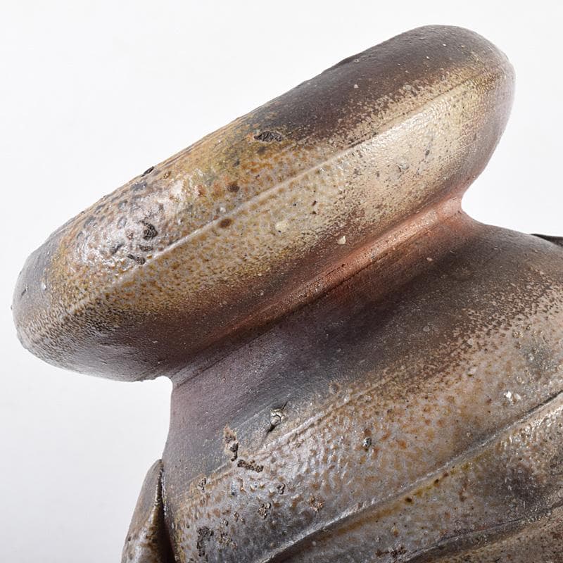 備前焼　人間国宝　金重陶陽作　花入　共布　道明識箱　D　R8519B