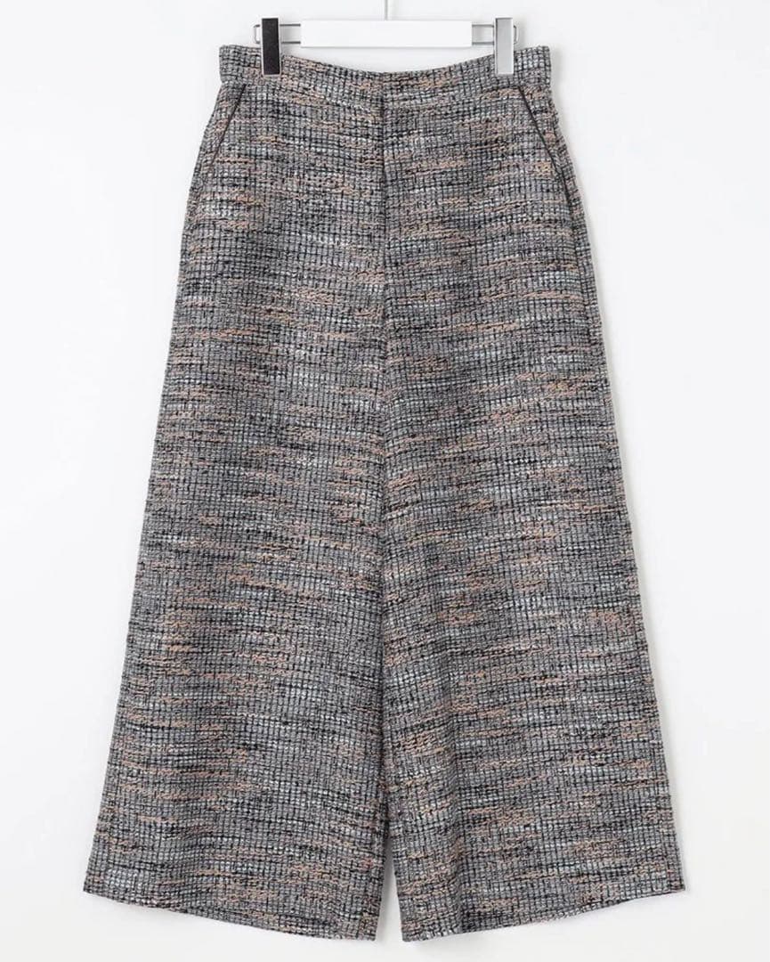 自由区 【洗える】エアリーツイードワイドクロップド パンツ Sサイズ
