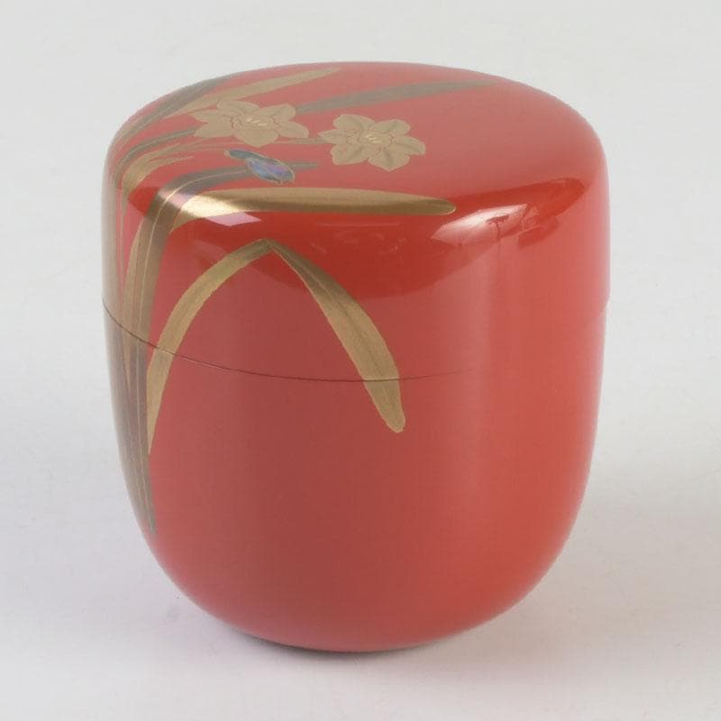 茶道具　山中塗　坂下雄峰作　水仙蒔絵　大棗　共布共箱　M　9654