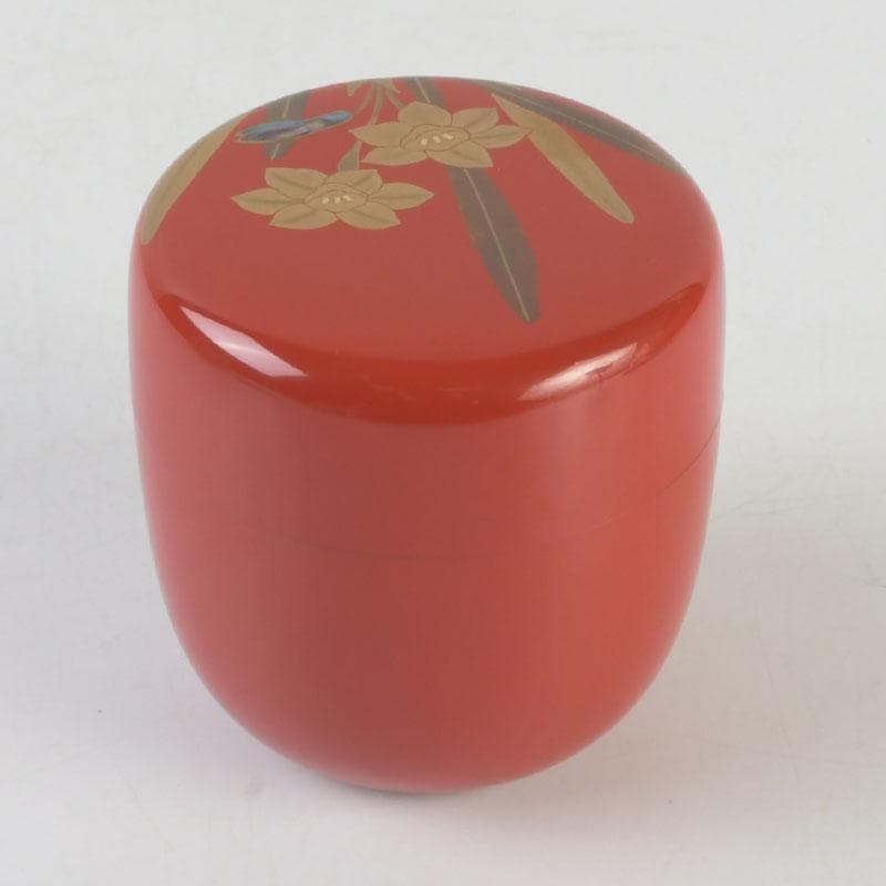 茶道具　山中塗　坂下雄峰作　水仙蒔絵　大棗　共布共箱　M　9654