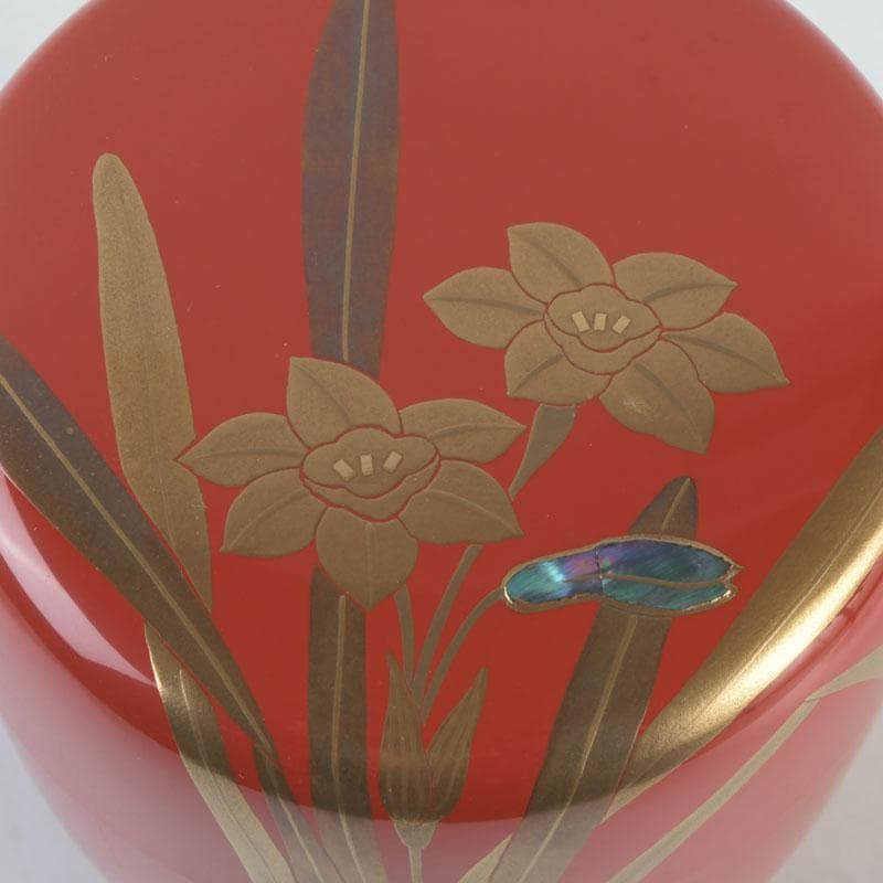 茶道具　山中塗　坂下雄峰作　水仙蒔絵　大棗　共布共箱　M　9654