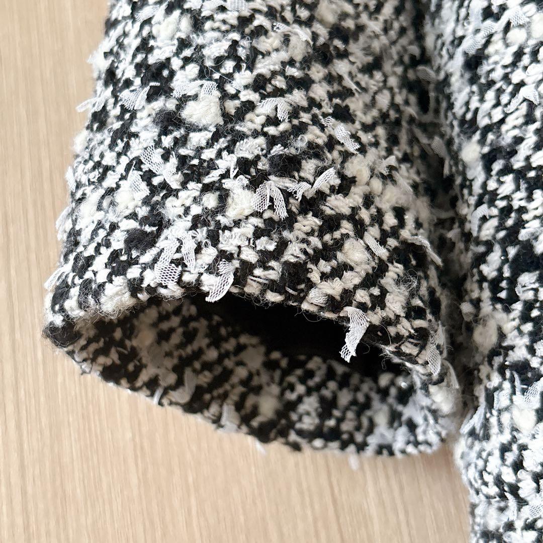 【1064】現行品　アナイ　シャネルツイード　モノトーンリボンツイードコート　A