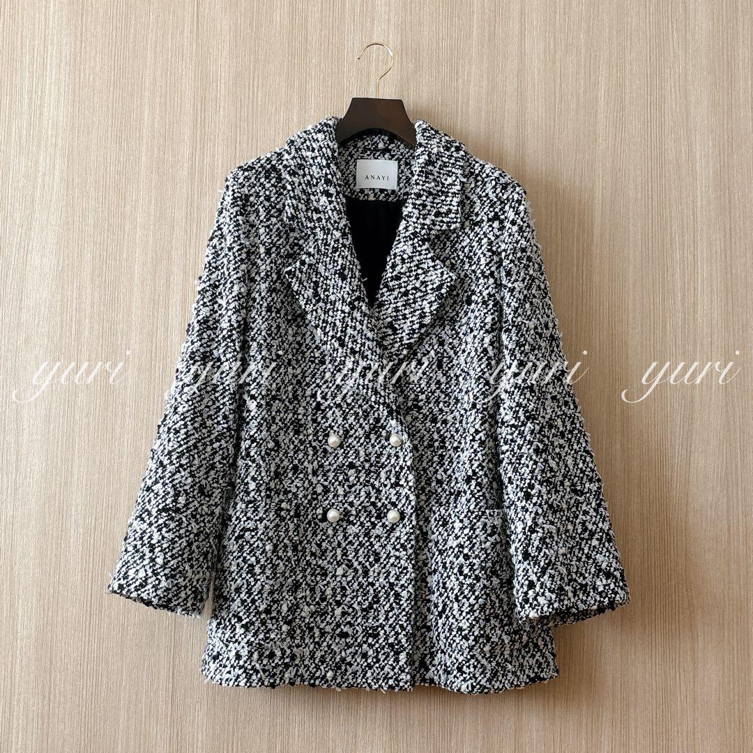 【1064】現行品　アナイ　シャネルツイード　モノトーンリボンツイードコート　A