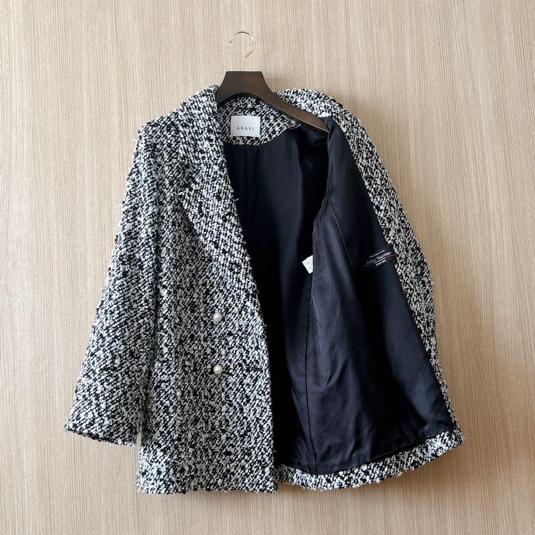 【1064】現行品　アナイ　シャネルツイード　モノトーンリボンツイードコート　A
