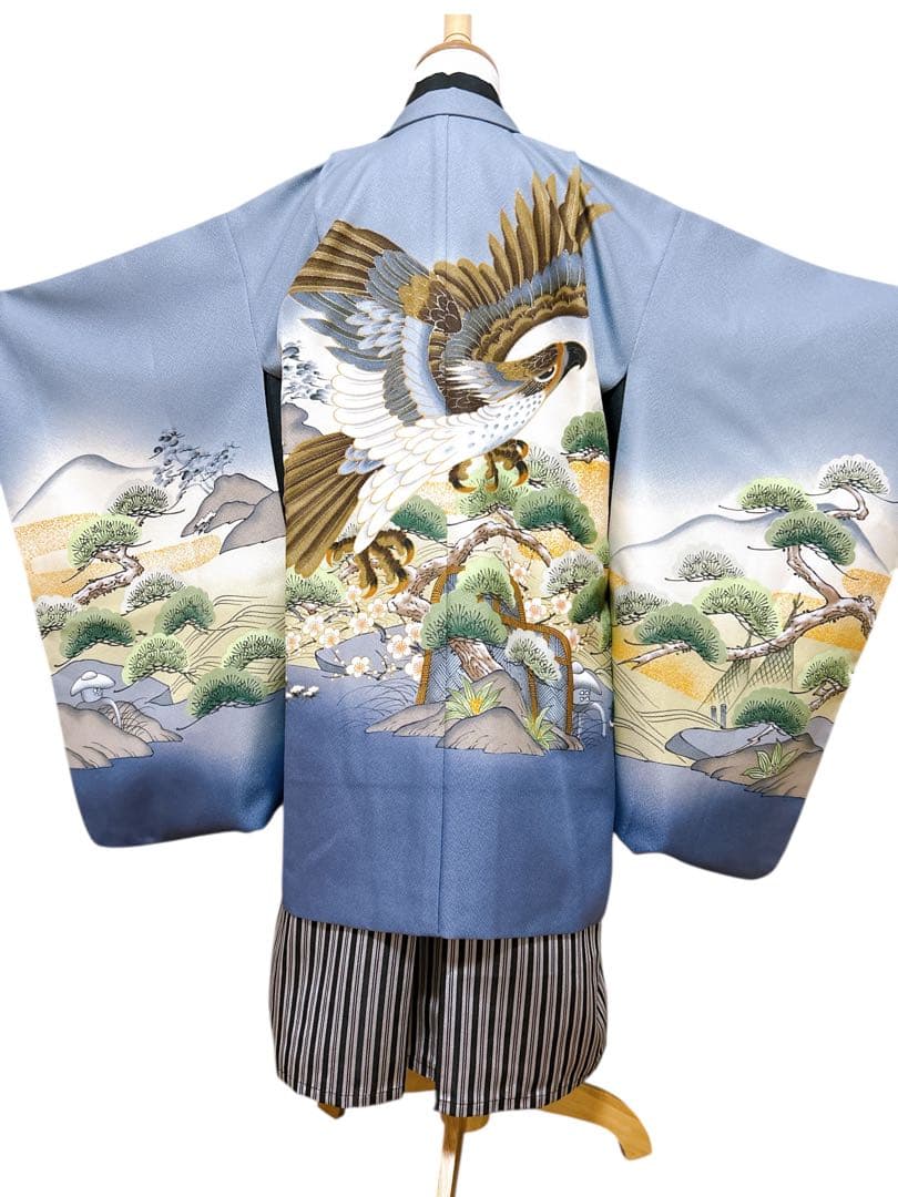 縦縞袴♡七五三　5歳　男の子　フルセット　一式　グレー系　鷹