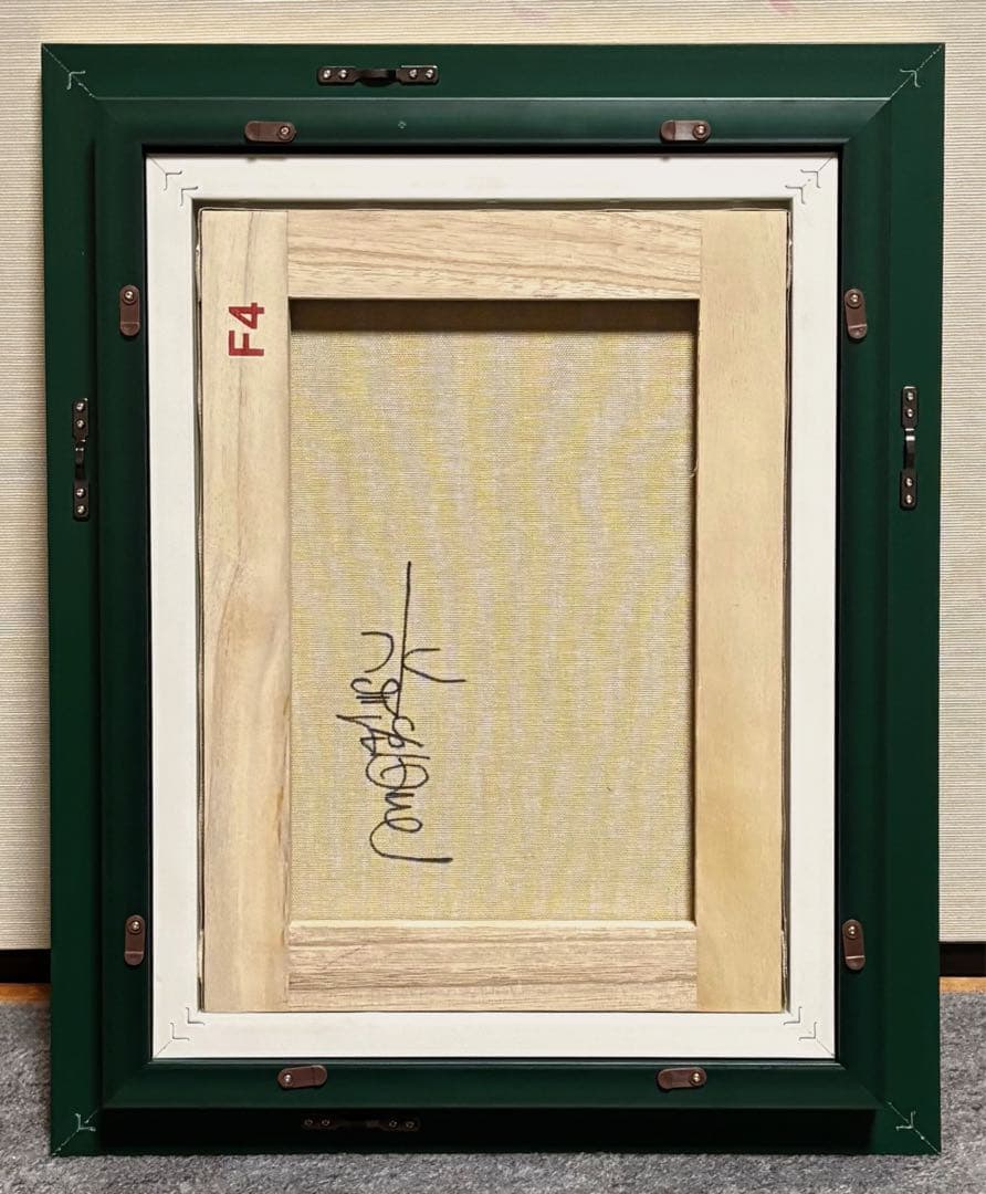 【F4号】手描き油彩　水森亜土　額縁　未使用額　サイン　人気作品　絵画　人気作家