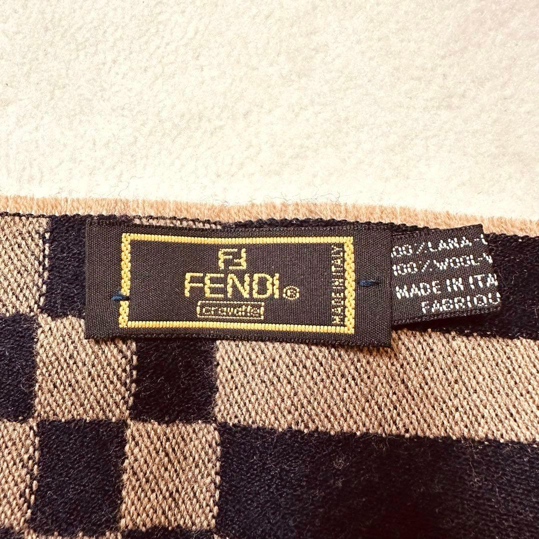 【美品】FENDI ズッカ柄 ウール100% マフラー ランダムパターン パッチ