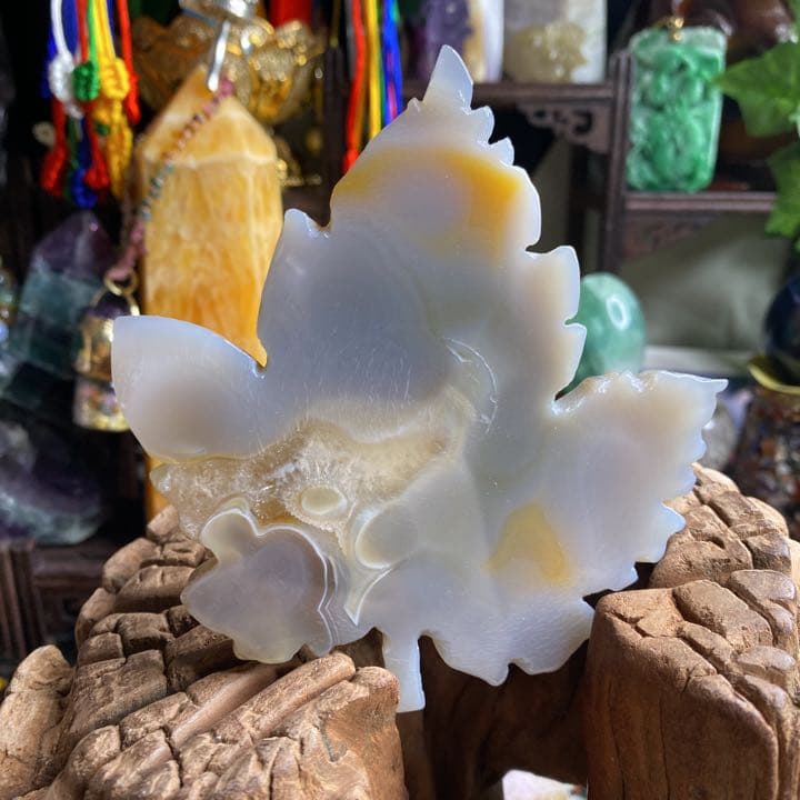 レア物 特大 トレジャー メノウ 玉髓 龍穴結晶 風化紋 紅葉手彫リ！