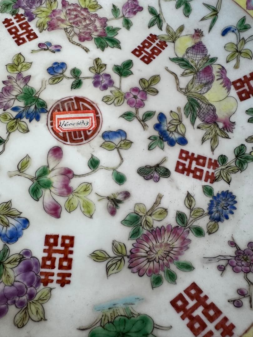 中国美術　色絵　五彩　粉彩　染付　大皿　文化大革命時代　アンティーク