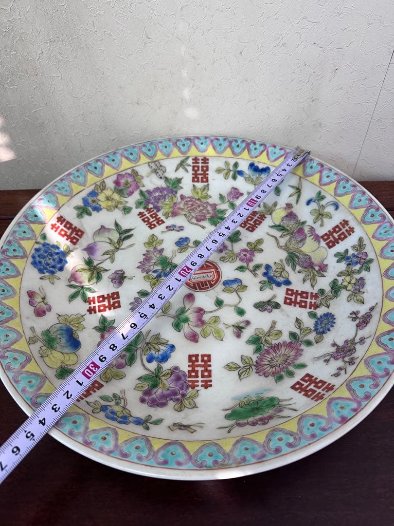 中国美術　色絵　五彩　粉彩　染付　大皿　文化大革命時代　アンティーク
